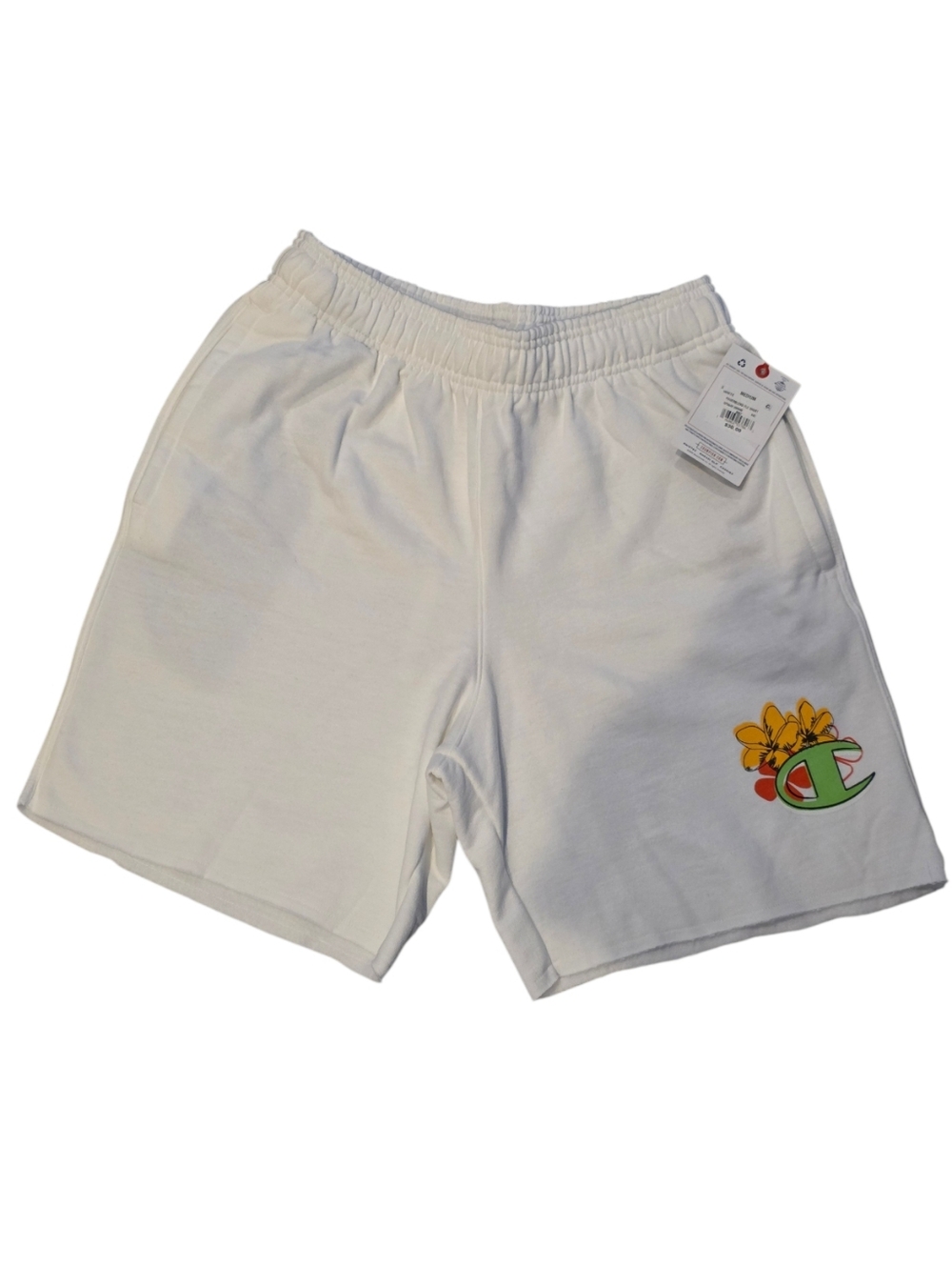 Champion White Men's Athletic Shorts with Floral Logo